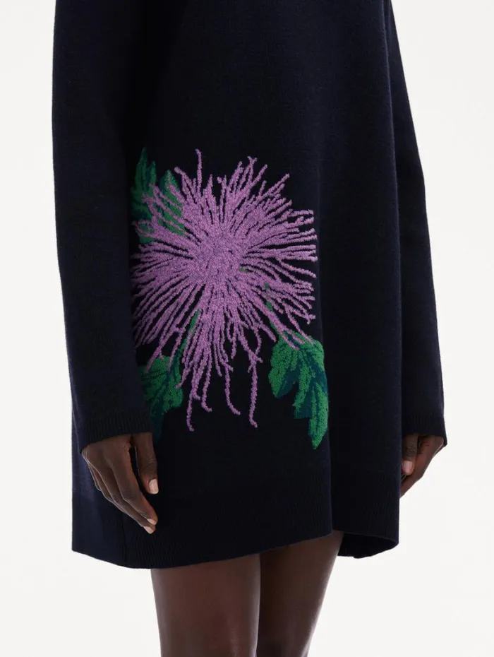 Oscar De La Renta Chrysanthemum Jacquard Tunic Dress Purple Navy Women Dresses
