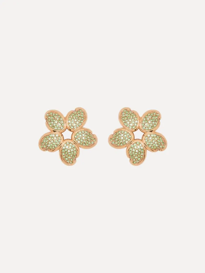 Oscar De La Renta Crystal O Flower Earrings Chrysolite Women Earrings