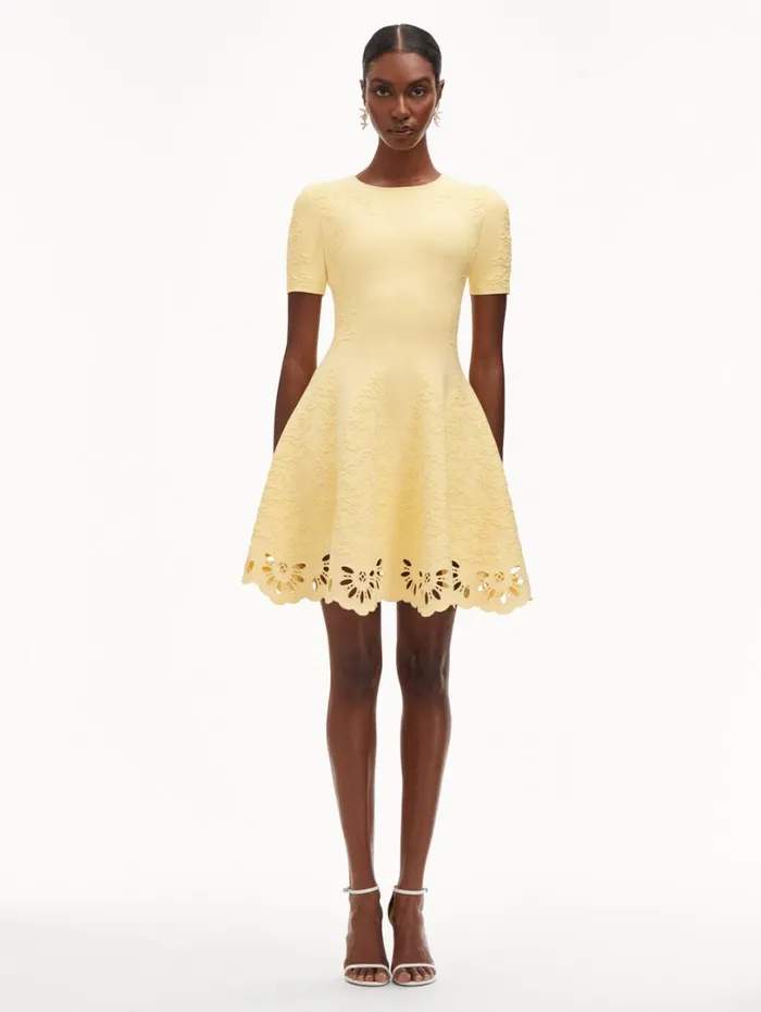 Oscar De La Renta Eyelet Jacquard Dress Banana Women Dresses