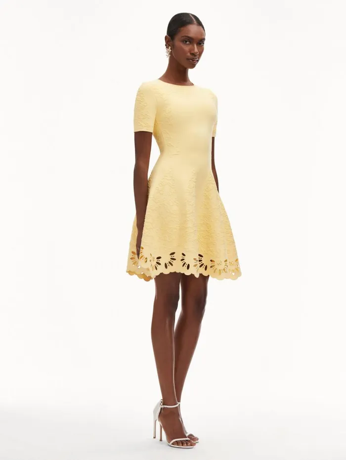 Oscar De La Renta Eyelet Jacquard Dress Banana Women Dresses