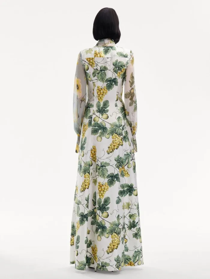Oscar De La Renta Fig and Grapes Silk Twill Caftan Multi Women Gowns and Caftans Oscar De La Renta Fig and Grapes Silk Twill Caftan Multi Women Gowns and Caftans
