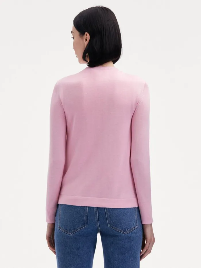 Oscar De La Renta Floral Guipure Inset Cardigan Soft Pink Women Blouses and Knits Oscar De La Renta Floral Guipure Inset Cardigan Soft Pink Women Blouses and Knits