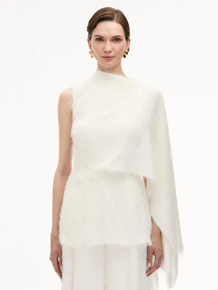 Oscar De La Renta Fringe Fil Coup Blouse Ivory Women Blouses and Knits