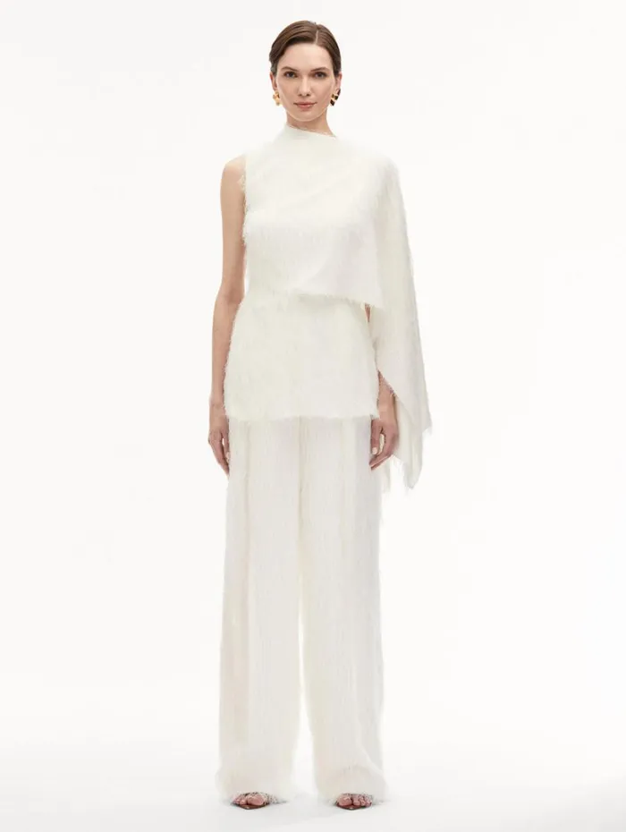 Oscar De La Renta Fringe Fil Coup Blouse Ivory Women Blouses and Knits