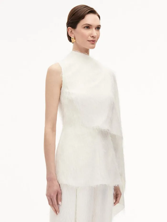 Oscar De La Renta Fringe Fil Coup Blouse Ivory Women Blouses and Knits