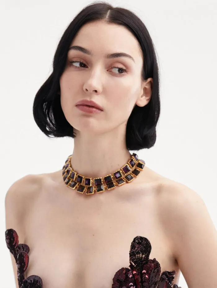 Oscar De La Renta Large Stone Tennis Necklace Smoky Quartz Women Necklaces