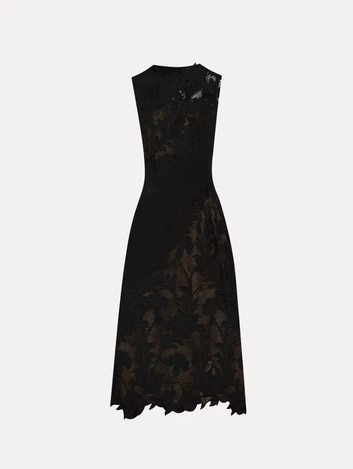Oscar De La Renta Marbled Carnation Guipure Inset Dress Black Women Dresses