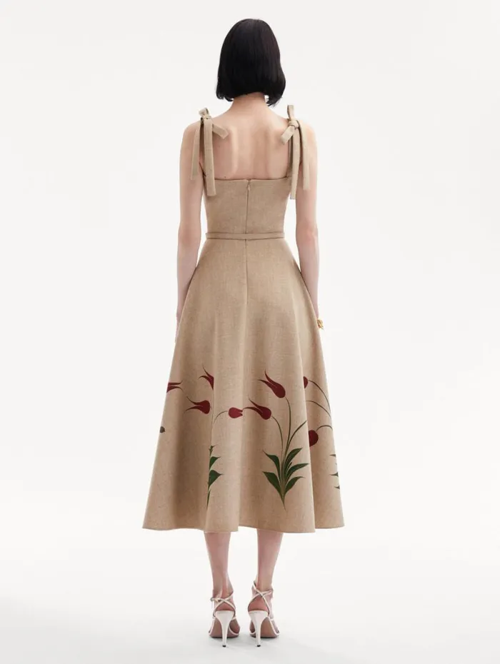 Oscar De La Renta Marbled Tulip Canvas Dress Linen Red Women Dresses Oscar De La Renta Marbled Tulip Canvas Dress Linen Red Women Dresses