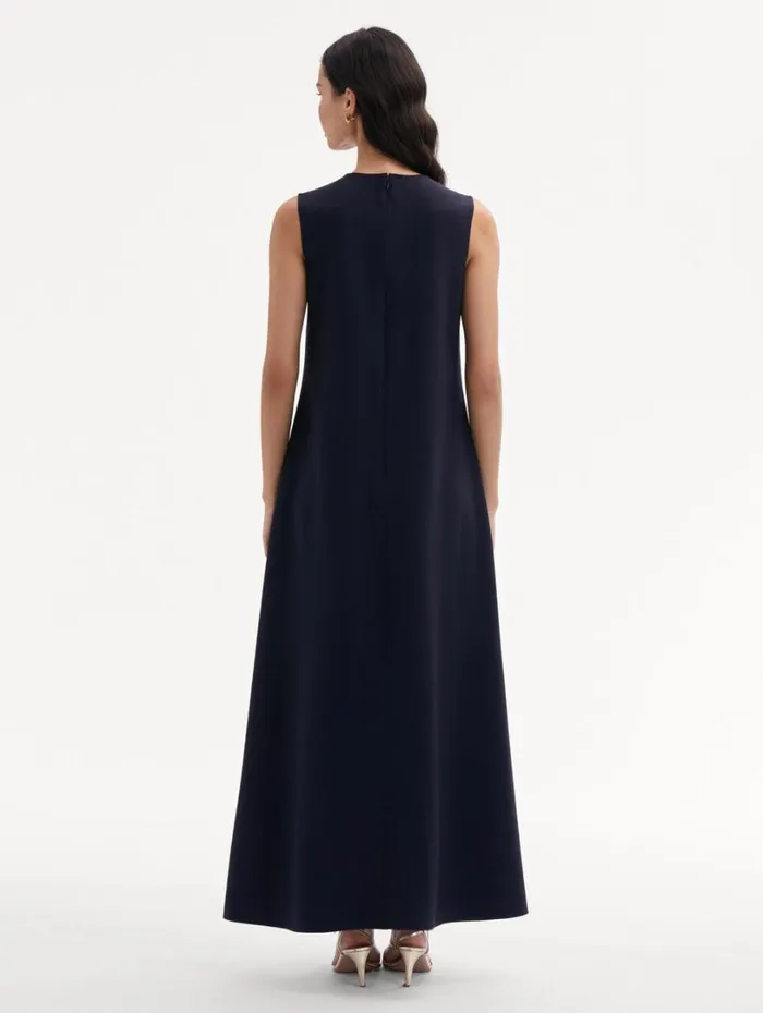 Oscar De La Renta Marbled Tulip Maxi Dress Navy Red Women Dresses