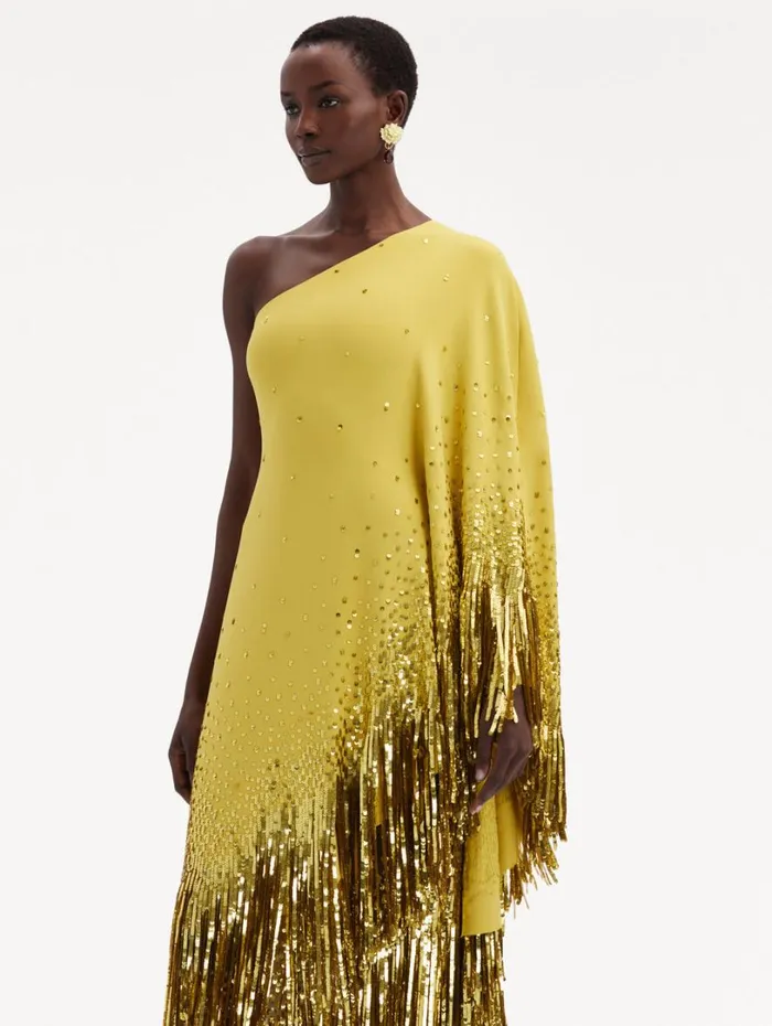 Oscar De La Renta One Shoulder Sequin Fringe Caftan Ginger Women Gowns and Caftans Oscar De La Renta One Shoulder Sequin Fringe Caftan Ginger Women Gowns and Caftans