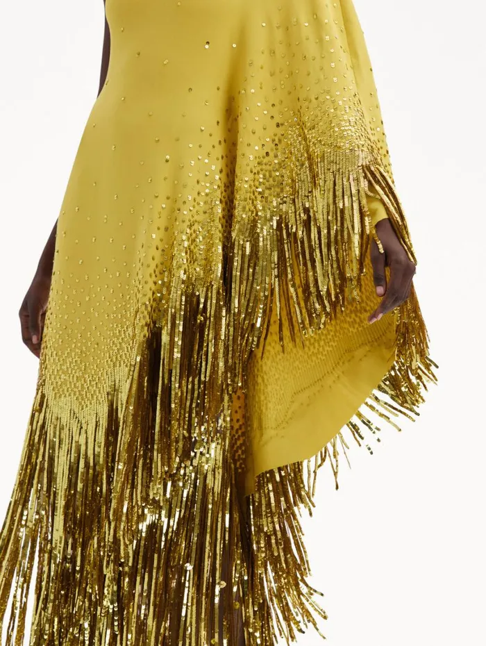 Oscar De La Renta One Shoulder Sequin Fringe Caftan Ginger Women Gowns and Caftans Oscar De La Renta One Shoulder Sequin Fringe Caftan Ginger Women Gowns and Caftans