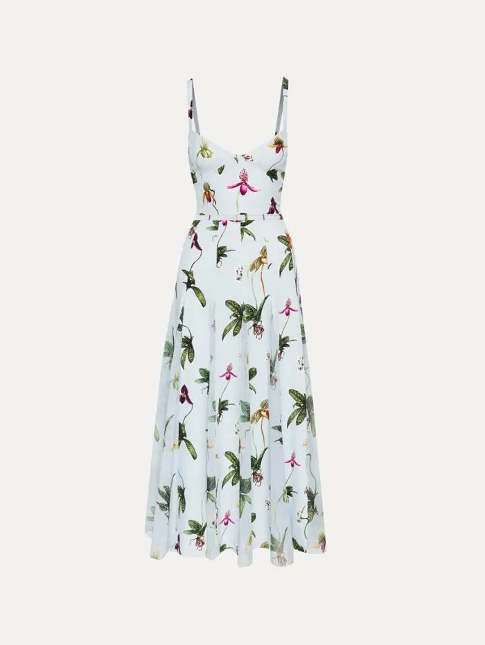 Oscar De La Renta Orchid Cady Inset Maxi Dress Light Blue Multi Women Dresses