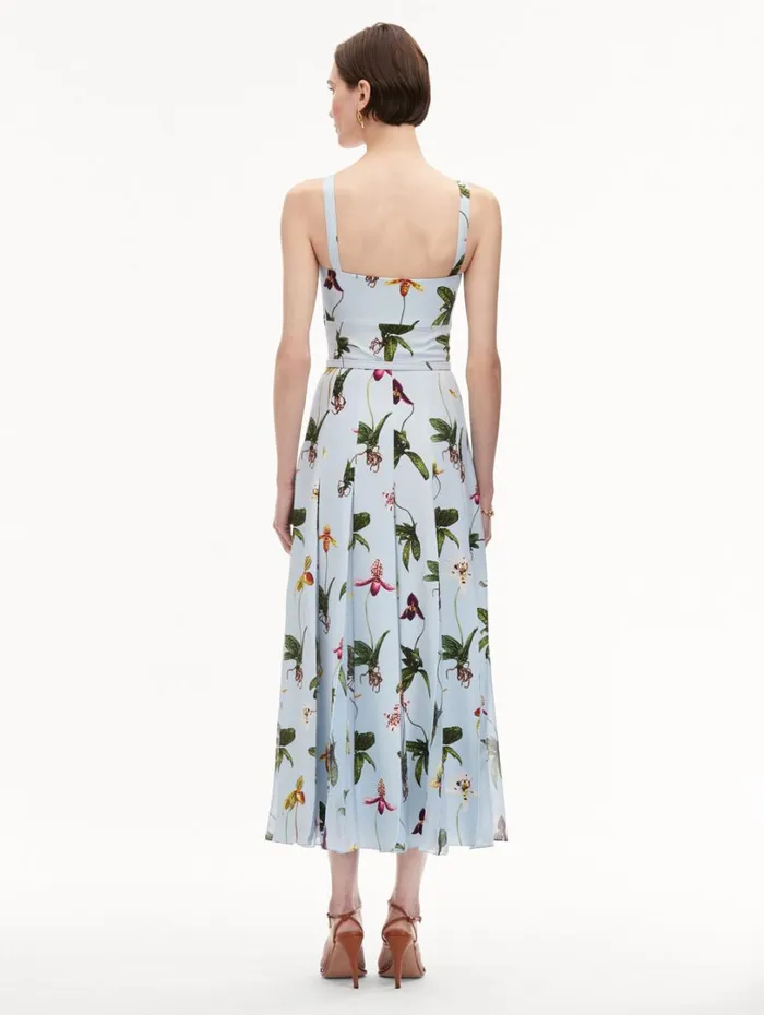 Oscar De La Renta Orchid Cady Inset Maxi Dress Light Blue Multi Women Dresses