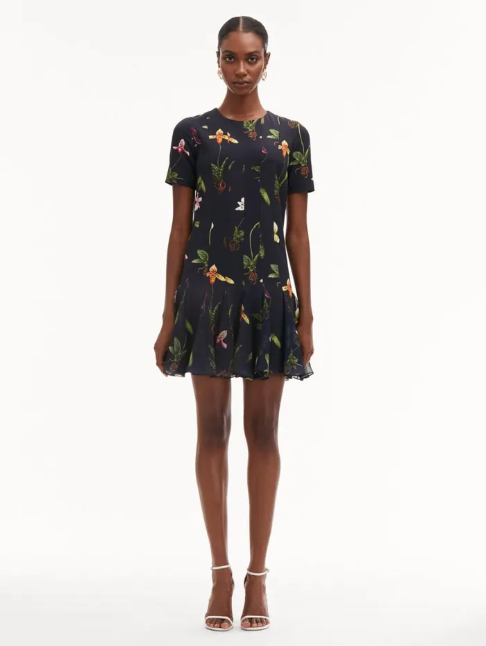 Oscar De La Renta Orchid Cady Inset Mini Dress Navy Multi Women Dresses Oscar De La Renta Orchid Cady Inset Mini Dress Navy Multi Women Dresses