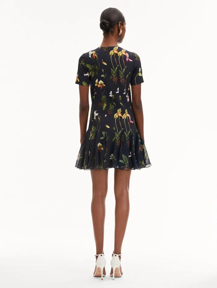 Oscar De La Renta Orchid Cady Inset Mini Dress Navy Multi Women Dresses Oscar De La Renta Orchid Cady Inset Mini Dress Navy Multi Women Dresses