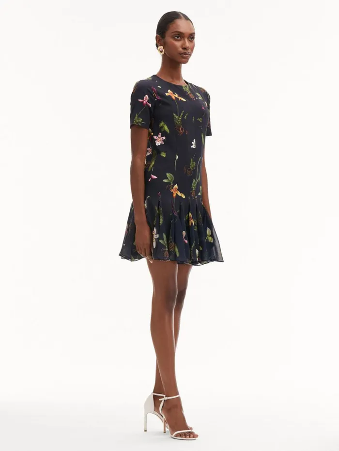 Oscar De La Renta Orchid Cady Inset Mini Dress Navy Multi Women Dresses Oscar De La Renta Orchid Cady Inset Mini Dress Navy Multi Women Dresses