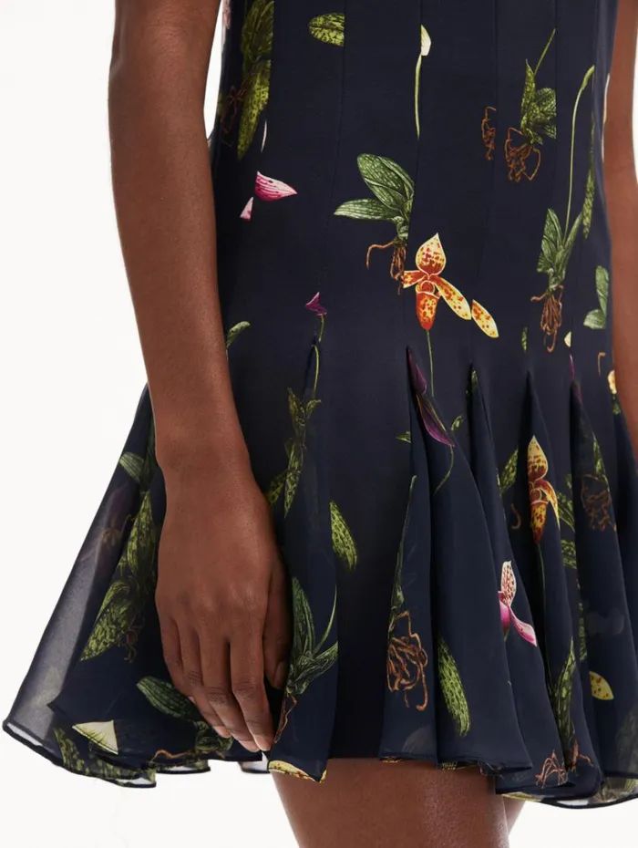 Oscar De La Renta Orchid Cady Inset Mini Dress Navy Multi Women Dresses Oscar De La Renta Orchid Cady Inset Mini Dress Navy Multi Women Dresses