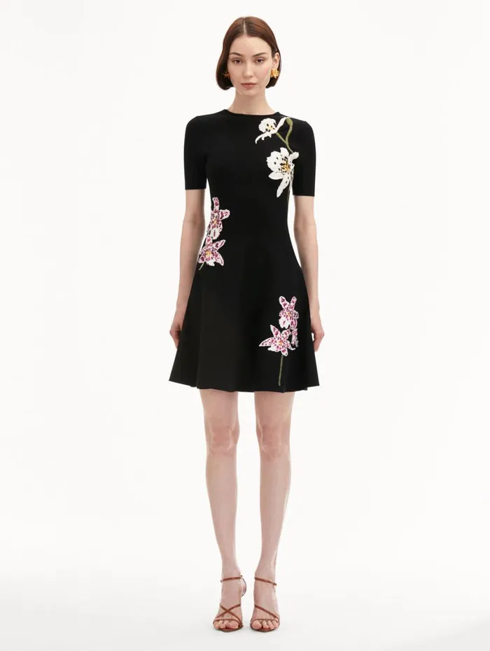 Oscar De La Renta Orchid Threadwork Jacquard Dress Black Multi Women Dresses Oscar De La Renta Orchid Threadwork Jacquard Dress Black Multi Women Dresses