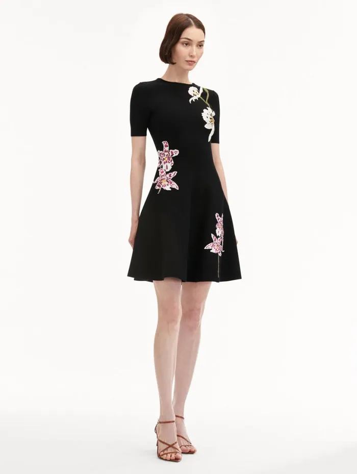 Oscar De La Renta Orchid Threadwork Jacquard Dress Black Multi Women Dresses Oscar De La Renta Orchid Threadwork Jacquard Dress Black Multi Women Dresses