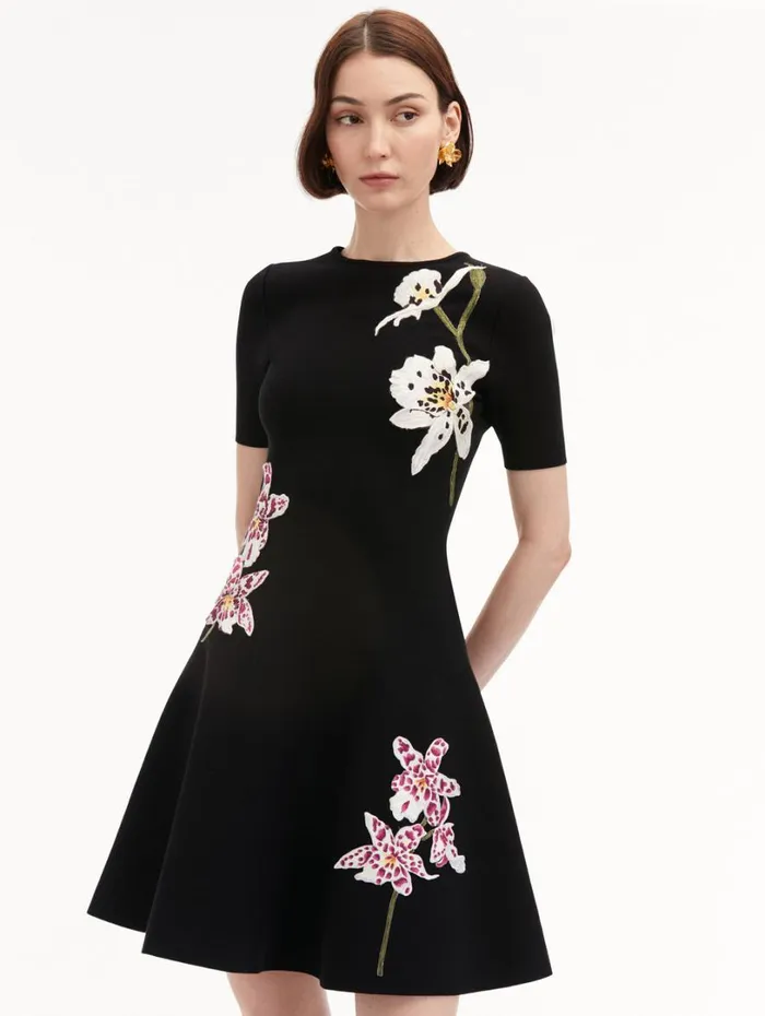 Oscar De La Renta Orchid Threadwork Jacquard Dress Black Multi Women Dresses Oscar De La Renta Orchid Threadwork Jacquard Dress Black Multi Women Dresses