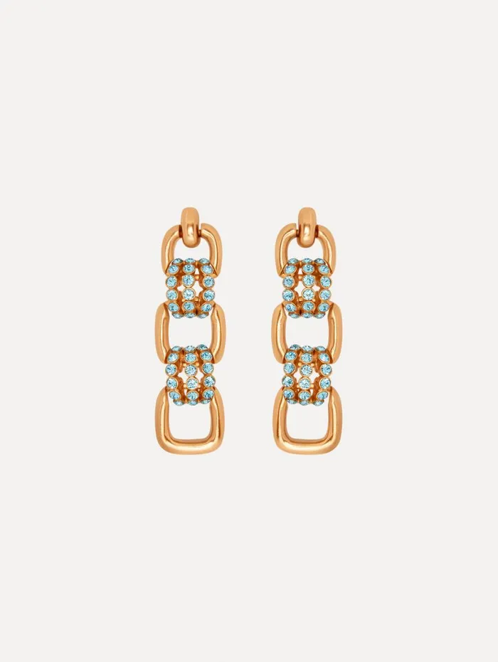Oscar De La Renta Pav Link Drop Earrings Aquamarine Women Earrings