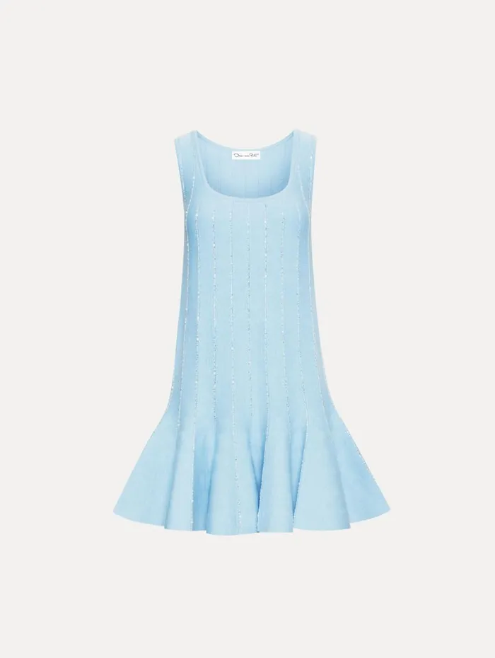 Oscar De La Renta Sequin Embroidered Knit Mini Dress Light Blue Women Dresses