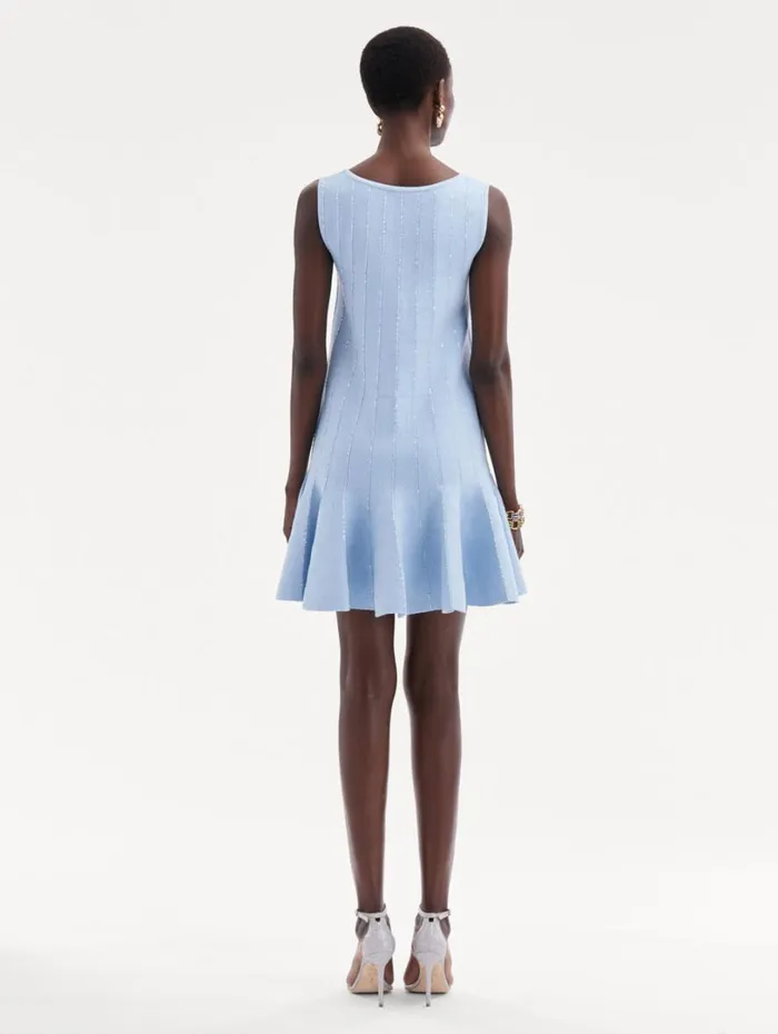 Oscar De La Renta Sequin Embroidered Knit Mini Dress Light Blue Women Dresses