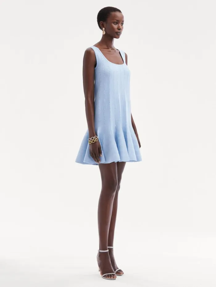 Oscar De La Renta Sequin Embroidered Knit Mini Dress Light Blue Women Dresses