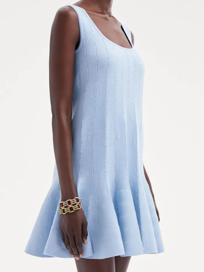 Oscar De La Renta Sequin Embroidered Knit Mini Dress Light Blue Women Dresses