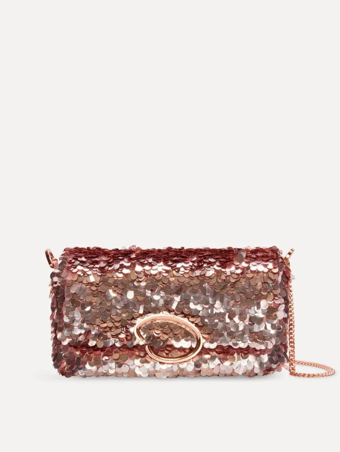Oscar De La Renta Sequin Embroidered Shoulder Bag Champagne Women Handbags