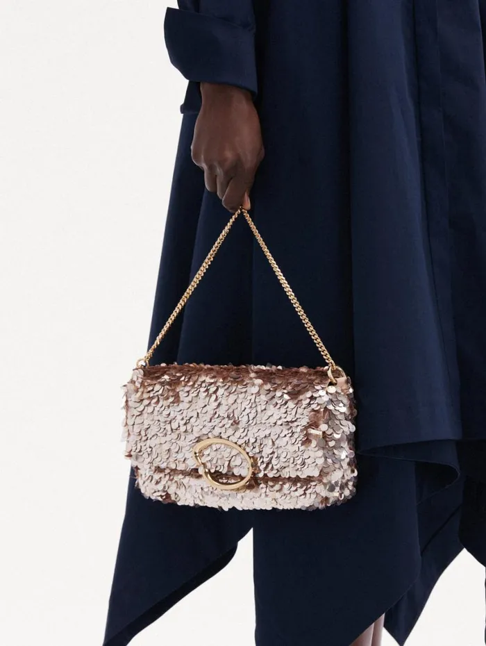 Oscar De La Renta Sequin Embroidered Shoulder Bag Champagne Women Handbags Oscar De La Renta Sequin Embroidered Shoulder Bag Champagne Women Handbags