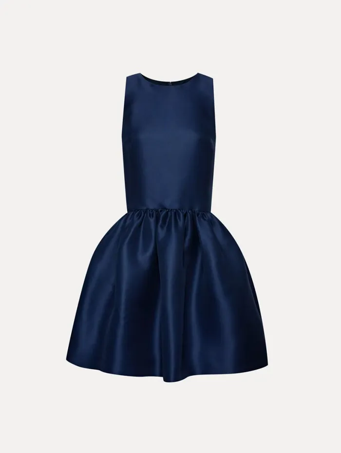 Oscar De La Renta Silk Drop Waist Cocktail Dress Navy Women Dresses