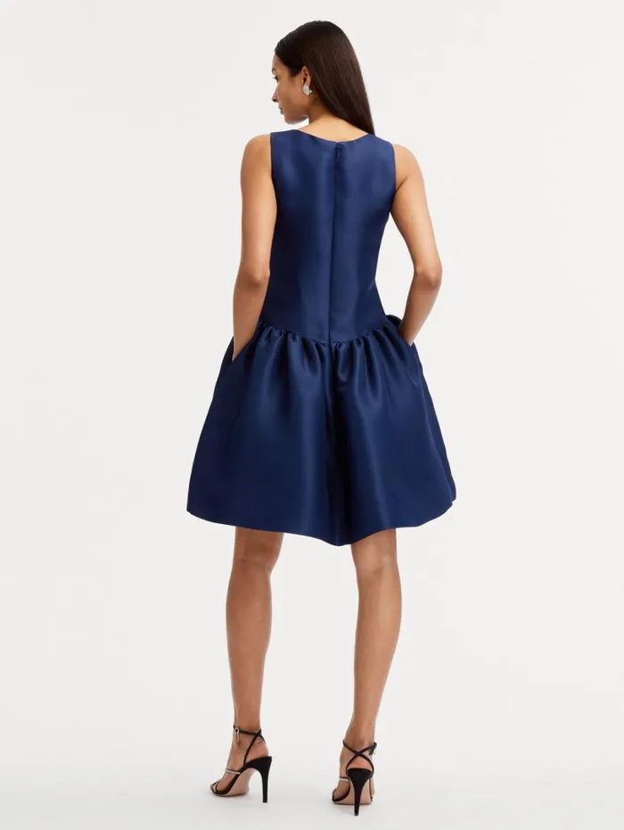Oscar De La Renta Silk Drop Waist Cocktail Dress Navy Women Dresses
