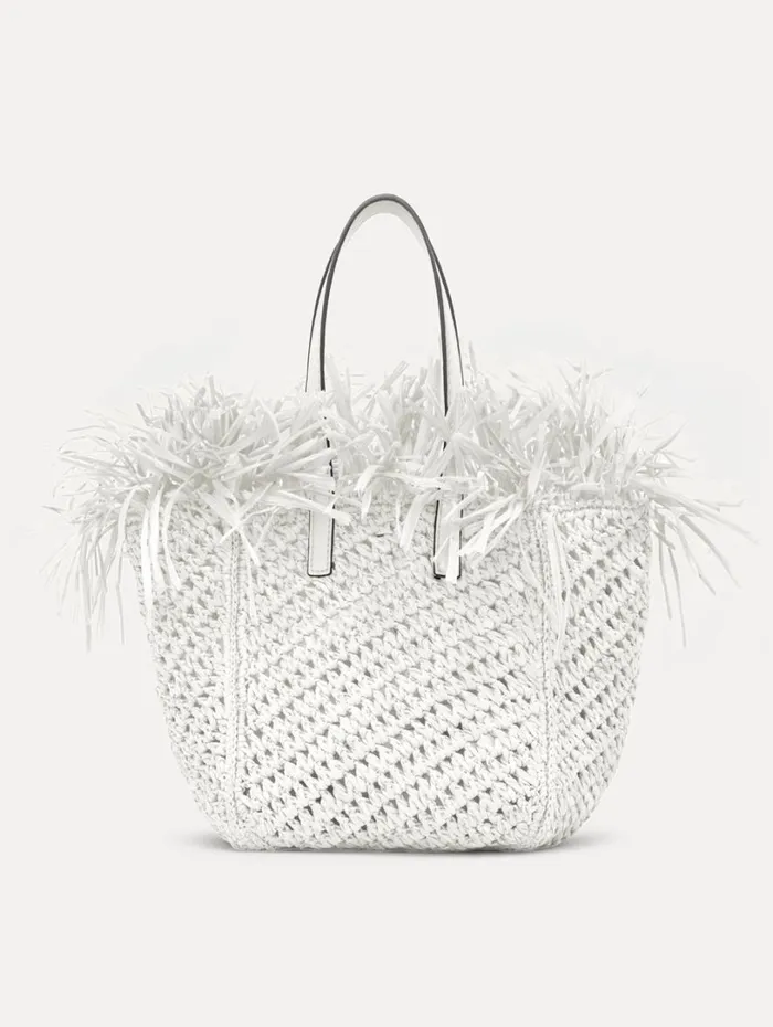 Oscar De La Renta Small Raffia Crochet Square Tote White Women Handbags