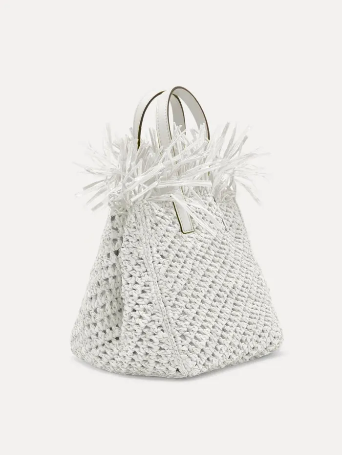 Oscar De La Renta Small Raffia Crochet Square Tote White Women Handbags