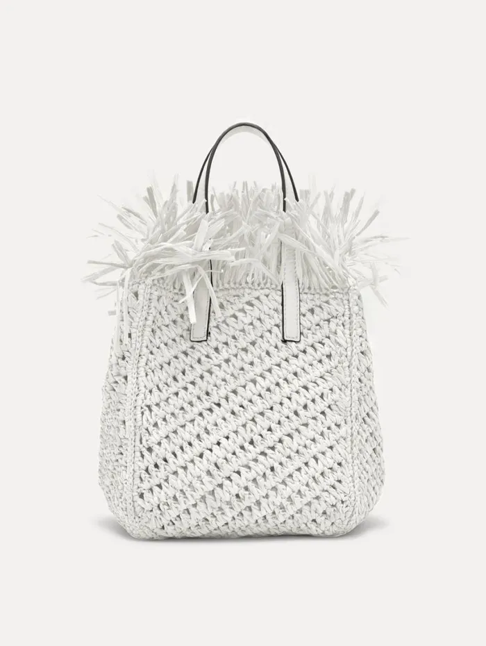 Oscar De La Renta Small Raffia Crochet Square Tote White Women Handbags