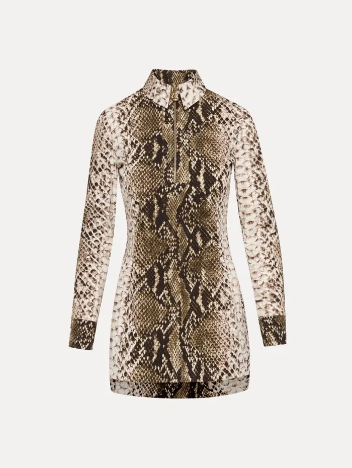 Oscar De La Renta Snake Cotton Poplin Shirt Dress Olive Women Dresses