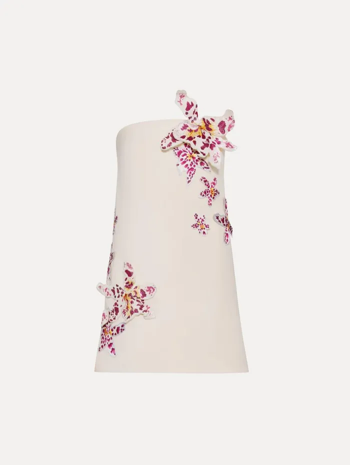 Oscar De La Renta Watercolor Orchid Cocktail Dress Ivory Women Dresses