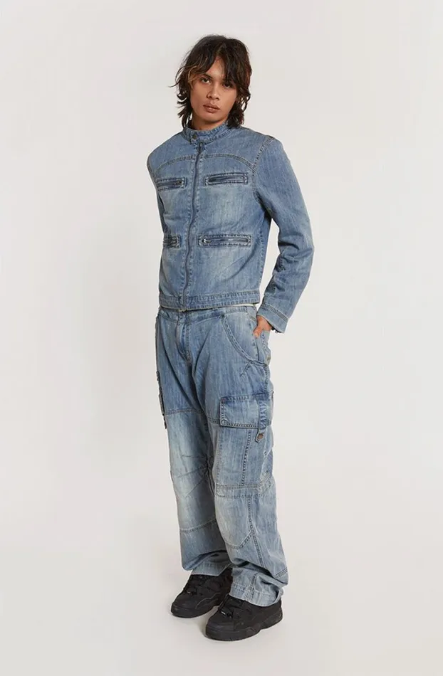Outerwear Men Jaded London Chambray Denim Moto Jacket
