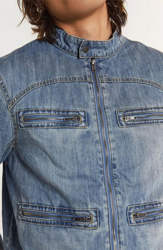Outerwear Men Jaded London Chambray Denim Moto Jacket