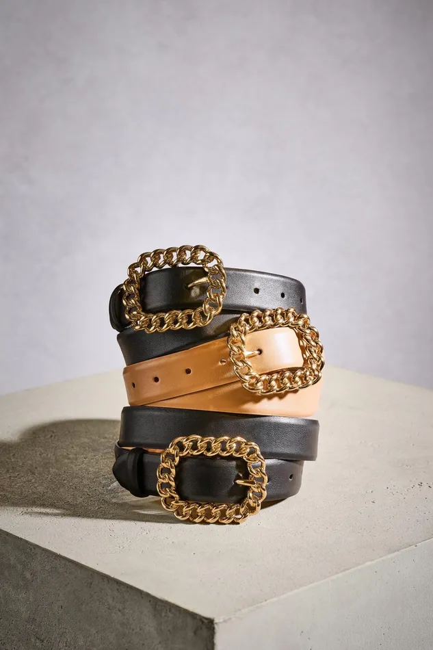 Outlet 8211 Women Belts Elie Tahari Chain Buckle Belt Blackgold