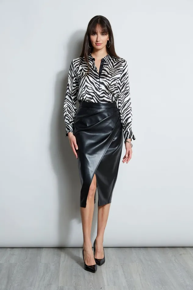 Outlet 8211 Women Bottoms Elie Tahari Midi Vegan Leather Wrap Skirt Noir