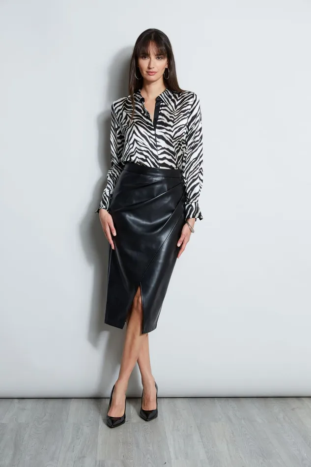 Outlet 8211 Women Bottoms Elie Tahari Midi Vegan Leather Wrap Skirt Noir