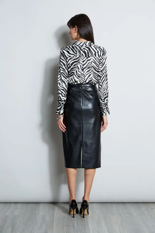 Outlet 8211 Women Bottoms Elie Tahari Midi Vegan Leather Wrap Skirt Noir