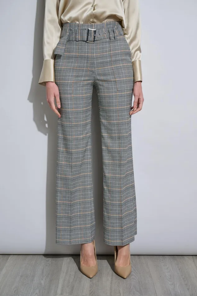 Outlet 8211 Women Bottoms Elie Tahari Plaid Belted Pant Angie Plaid