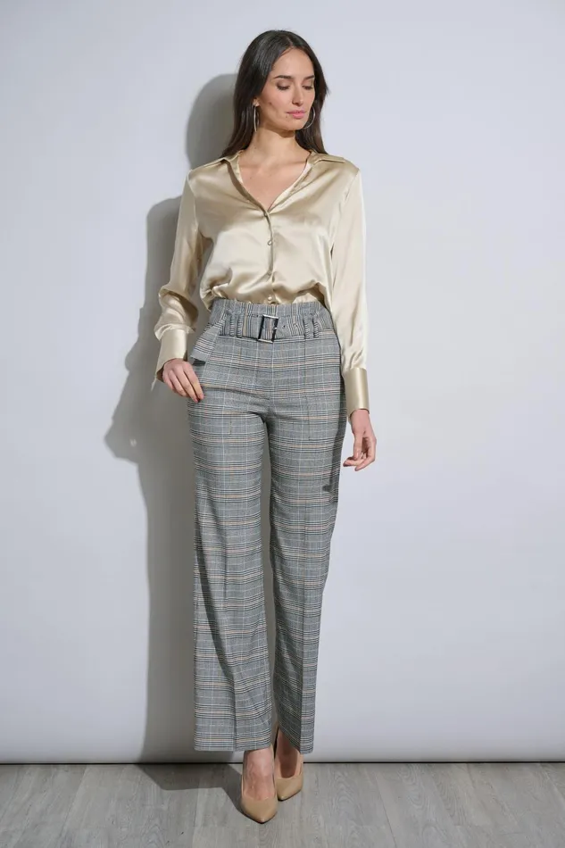 Outlet 8211 Women Bottoms Elie Tahari Plaid Belted Pant Angie Plaid
