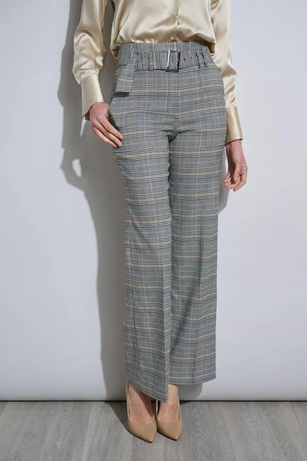 Outlet 8211 Women Bottoms Elie Tahari Plaid Belted Pant Angie Plaid