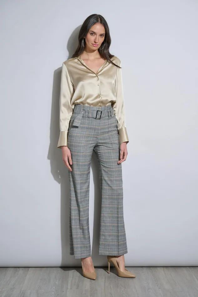 Outlet 8211 Women Bottoms Elie Tahari Plaid Belted Pant Angie Plaid