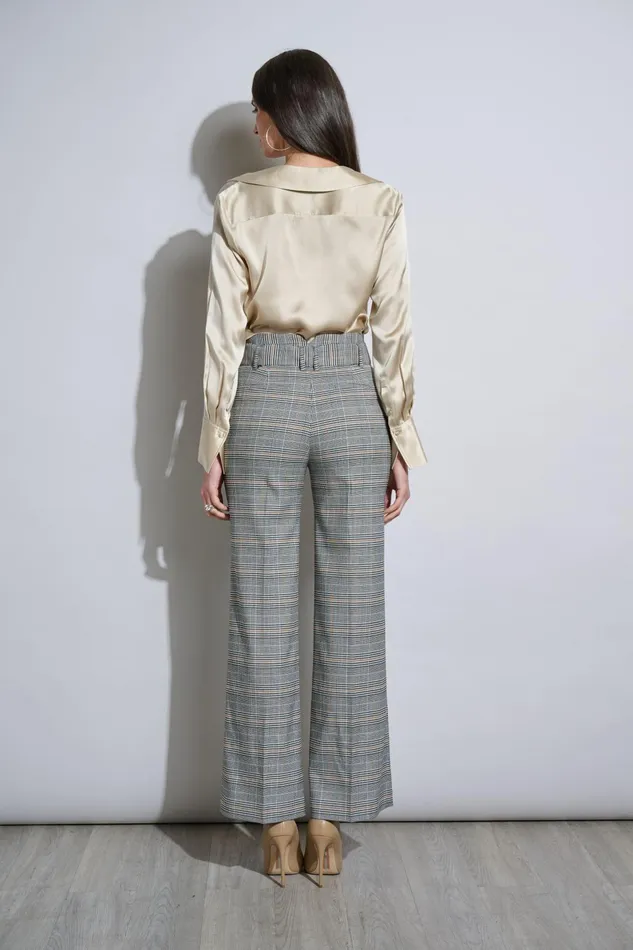Outlet 8211 Women Bottoms Elie Tahari Plaid Belted Pant Angie Plaid