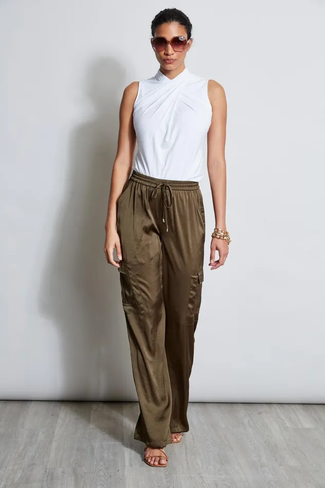 Outlet 8211 Women Bottoms Elie Tahari Relaxed Satin Cargo Pant Savoy
